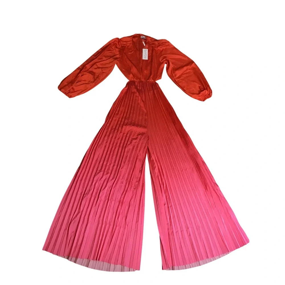 Petal & Pup Women's Red V Neck Long Sleeves Krista Gradient Jumpsuit Size S NWT